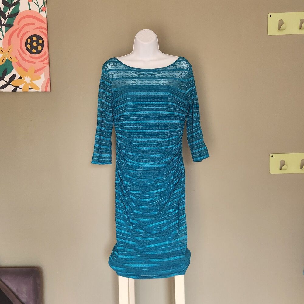 Chaya Sheer Mesh Turquoise Dress, Size10